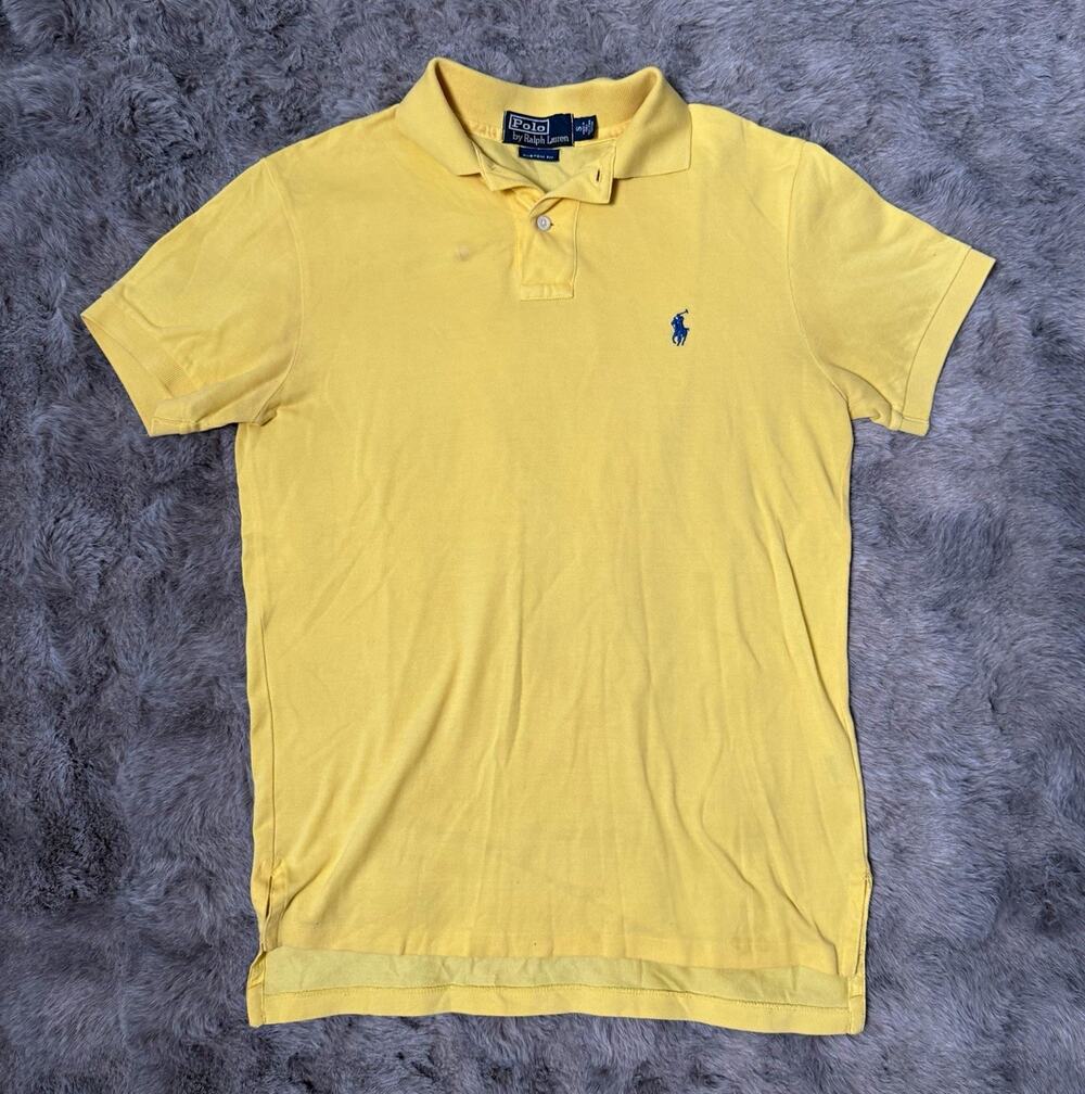 Polo Ralph Lauren Men's Custom Fit Yellow Knit Polo Shirt Logo Size S